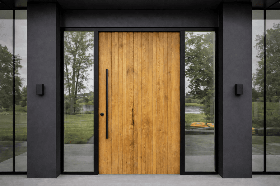 Contemporary timber pivot front door