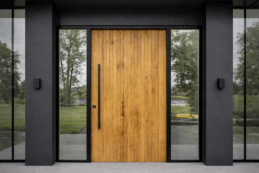 Contemporary timber pivot front door