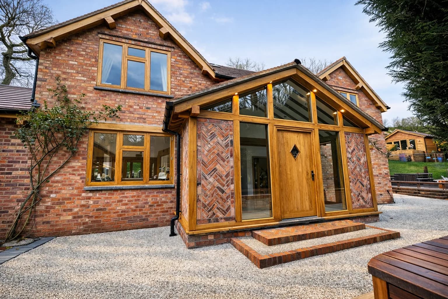 Farmhouse front door in a rural property setting